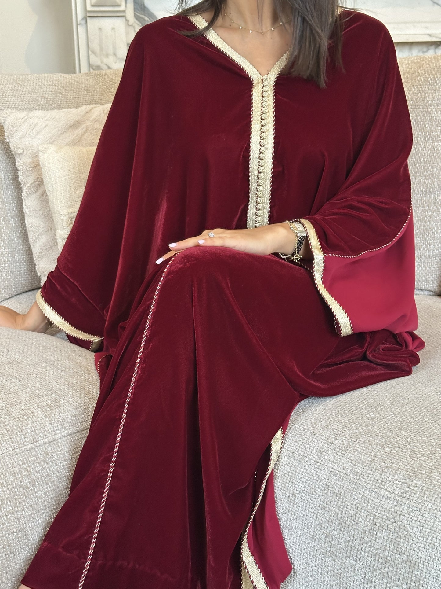 Gandoura bi-matière bordeaux