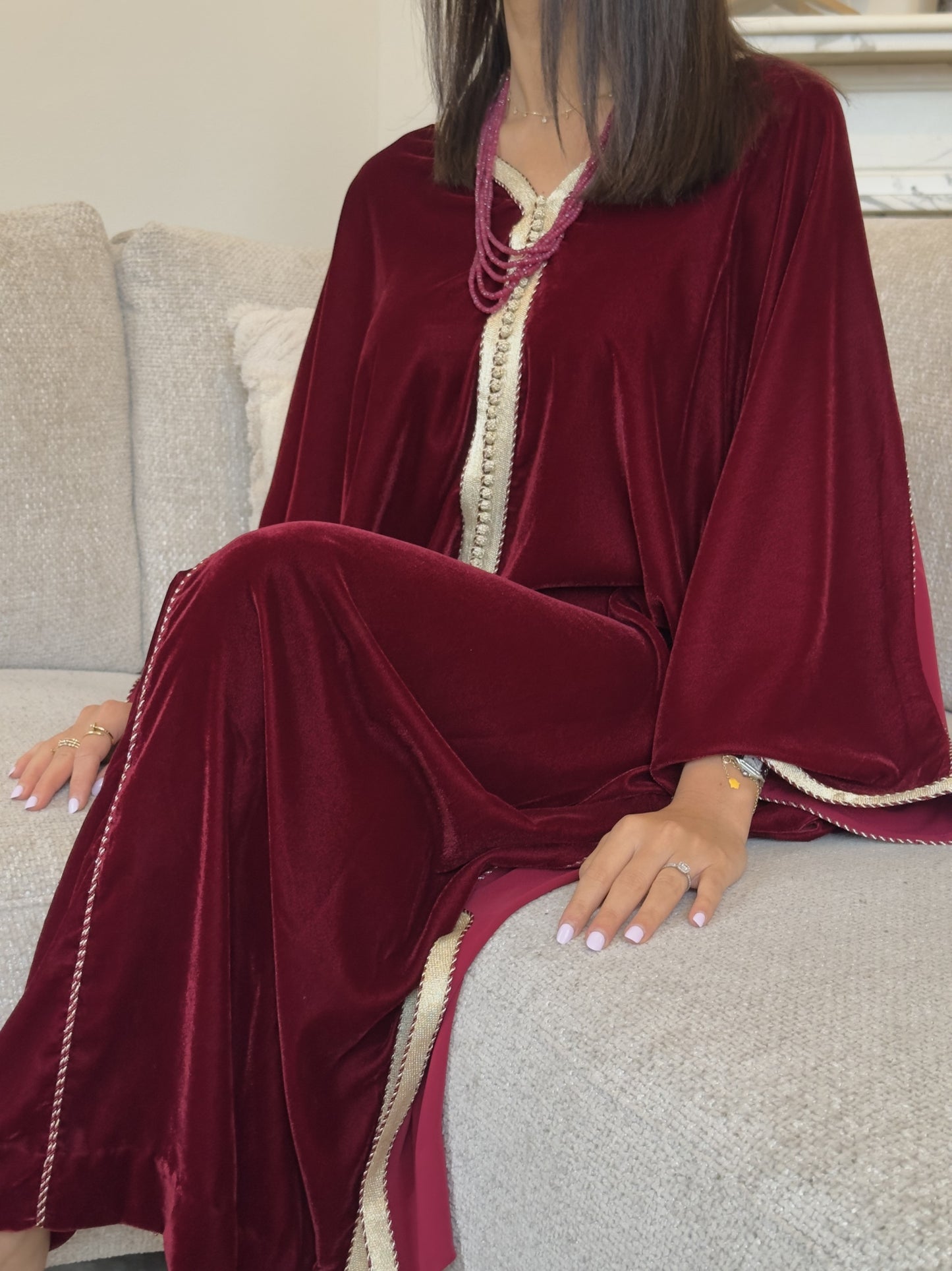 Gandoura bi-matière bordeaux